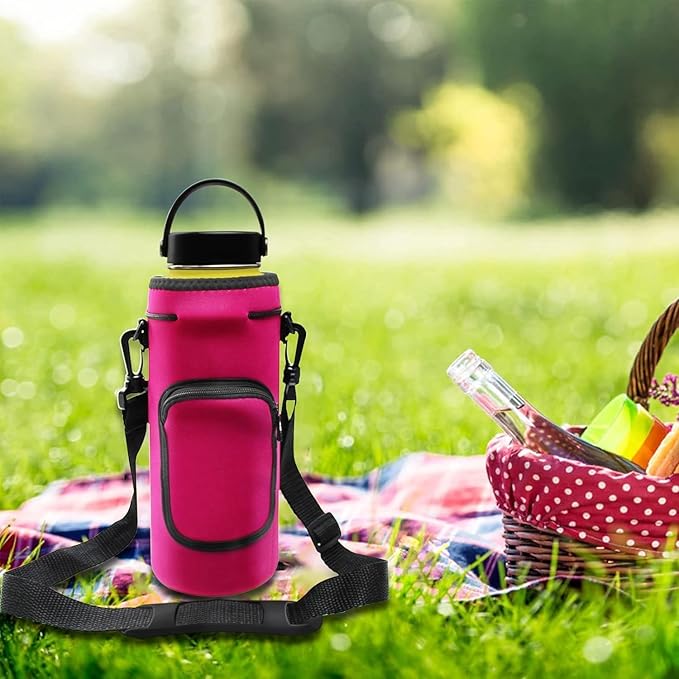 Neoprene Carrier Water Bottle Insulation Sleeve,Waterproof, Anti-Slip, Anti-Scratch Pouch with Shoulder Strap, fit for Owala Insulated Stainless Steel Water Bottle (Rose Red, For 40 oz)