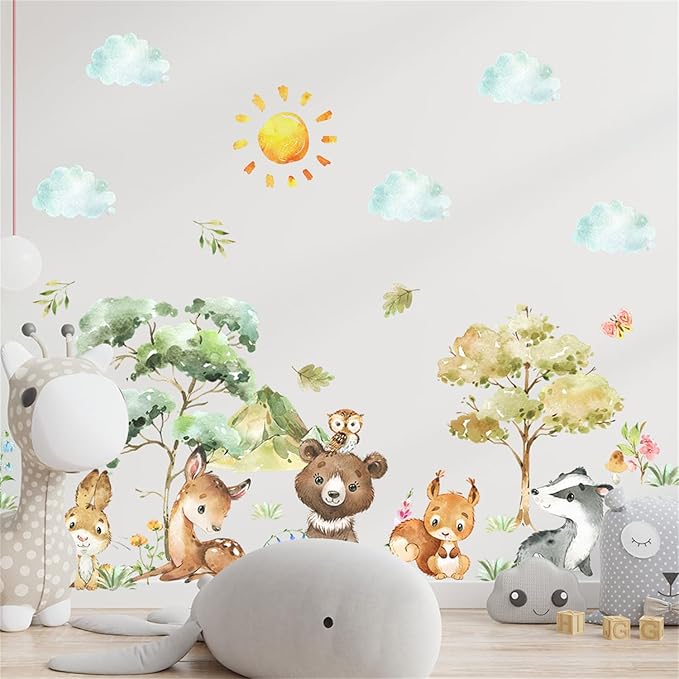 Jungle Animals with Tree Plant Wall Decals Monkey Lion Tiger Wall Stickers Baby Nursery Kids Room Living Room Home Decor (Animal5)