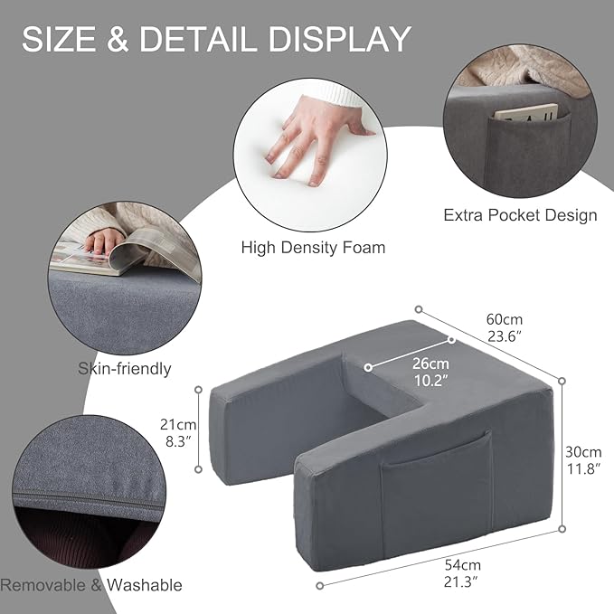 N&V Bed Rest Reading Pillows, High Density Foam Pillow for Gaming (Grey)