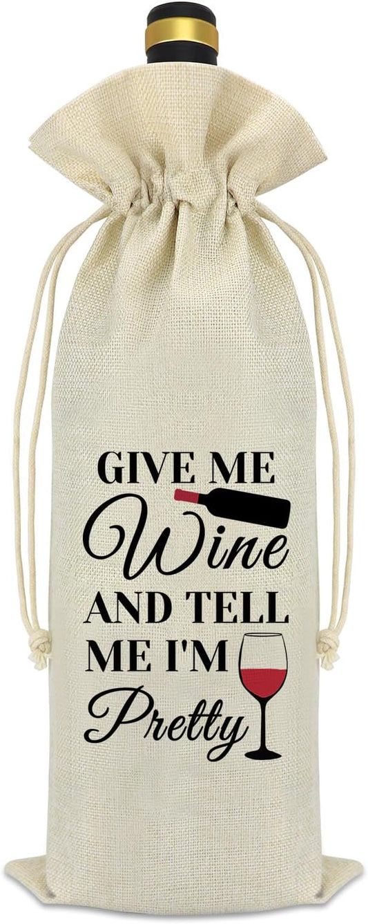 Wine Gift for Wine Lover Burlap Wine Bags Funny Wine Lover Gifts for Women Reusable Wine Gift Bags Best Friends Friendship Gifts for Sister Bestie Christmas Birthday Gift Wine Themed Wine Bottle Bag