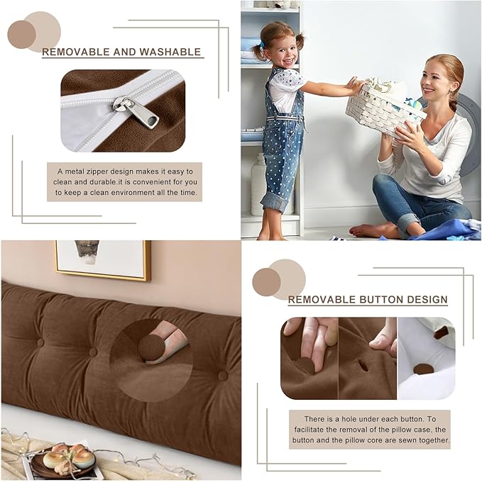 Large Triangular Headboard Pillows Long Backrest Positioning Support Bolster Cushion for Daybed Fluffy Quality Plush Body Wedge Pillow with Removable Cover(Dark Brown-Cal King-71x8x20 in)