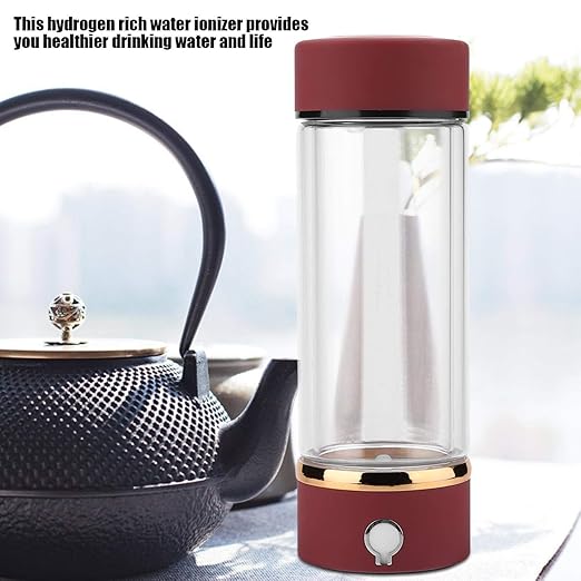 Omabeta 420ml Hydrogen Rich Water Cup Bottle Portable USB Hydrogen Water Generator with Bottom Cushion for Adult Sports Outdoor Office, Rechargeable Portable Glass Hydrogen Water Generator Bottle