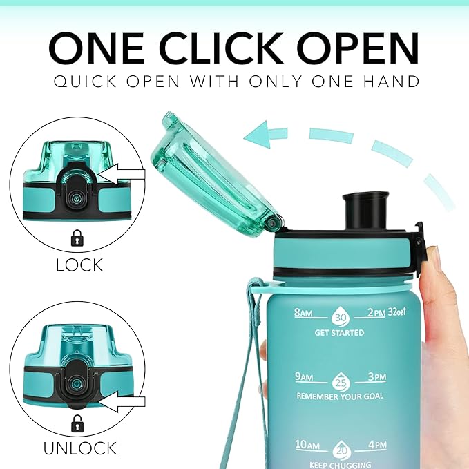 GOSWAG 32oz Motivational Water Bottles with Time Marker and Fruit Strainer, Sports Water Bottle with Times to Drink, Leakproof, Reusable Plastic Bottle with Strap no Straw for Gym, School