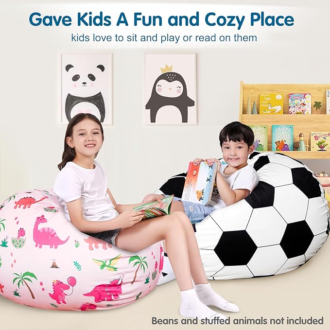 Lukeight Stuffed Animal Storage Bean Bag Chair Cover for Kids, Soccer Zipper Beanbag Chair Cover for Organizing Toddler and Kids' Rooms Plush Toys (Soccer Velvet, XX-Large)