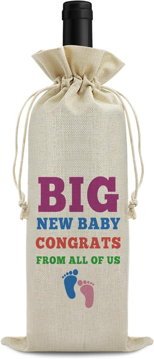 New Baby Gift Wine Bags Baby Reveal Gift Welcome New Baby Gift for Friends Grandparents Pregenant Announcement Gift for Women Wine Gift Bag Christmas Birthday Gift Drawstring Wine Wrapping Bag