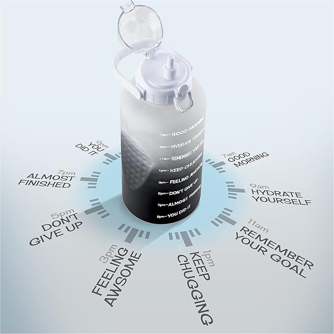 Motivational Water Bottle with Straw & Handle,One Gallon Water Bottle 128 oz/3.8L,Reusable Water Jug, Achieve All-Day Hydration SpillProof, BPA FREE