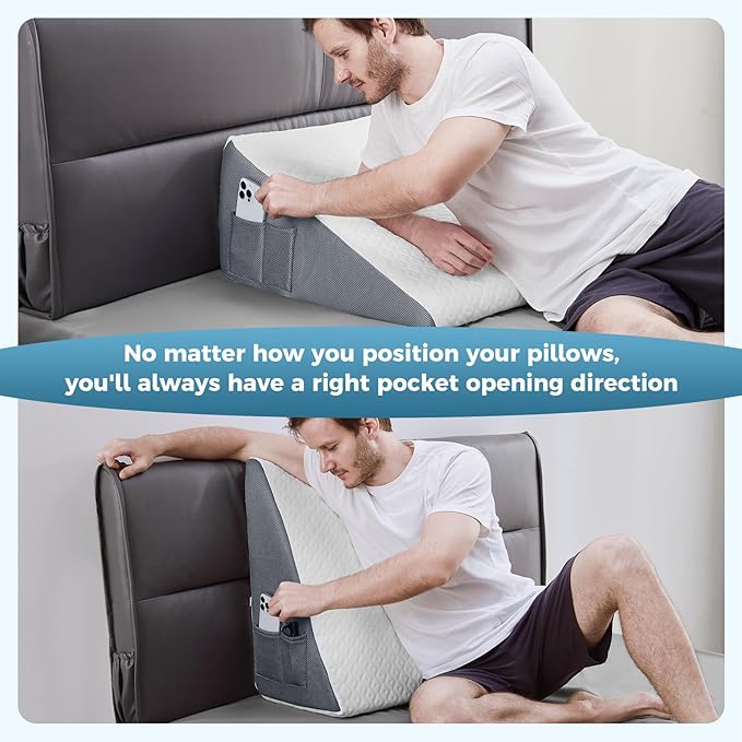 7.5" Wedge Pillow,New Patented Ergonomic Contour Design,Memory Foam Triangle Wedge Pillow for Back Pain Relief, Acid Reflux, Gerd, Heartburn and Snoring,Post Surgery Pillow for Body Elevation