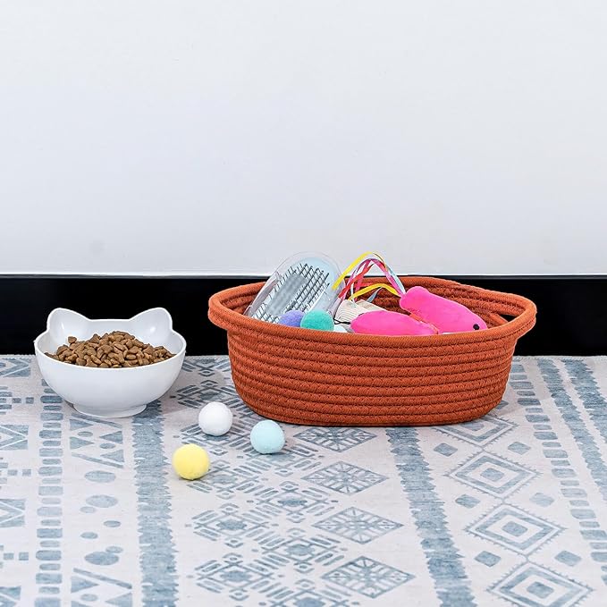 CubesLand Small Shelf Shelves Closet Basket,Woven Toy Basket Bin for Organizing,Storage Cube Organizer Basket Bin,Cute Rope Gifts Basket,Dog Cat Toy Basket Box,Over Toilet Storage Basket,Rust 5-Piece