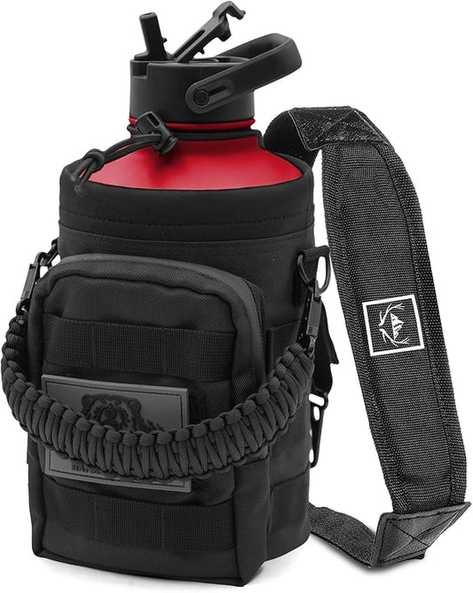 NATURE PIONEOR Tactical Water Bottle with Carrying Molle Sleeve, Stainless Steel 18/8 Food Grade Half Gallon Jug