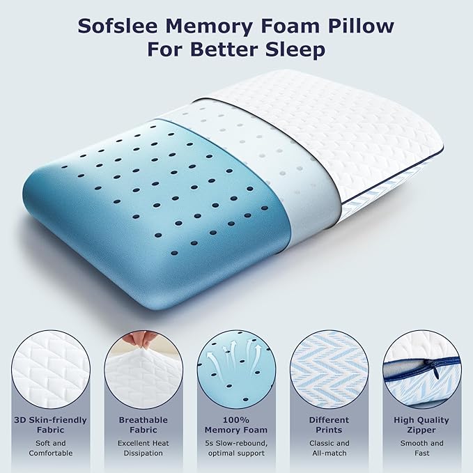 Memory Foam Pillows Standard Size, Cooling Gel Standard Pillow Ventilated, Medium Firm Bed Pillow for Sleeping, Cool Orthopedic Pillow with Washable Removable Zippered Pillow Cover, 1 Pack