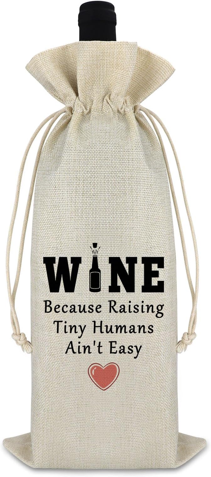 Thank You Gift for Mother Women Wine Bag Wine Gift Bag Mother's Day Appreciation Gift for Mom To Be New Mommy Birthday Thanksgiving Christmas Gift for Her Godmother Mother in Law Burlap Wine Wrap Bag