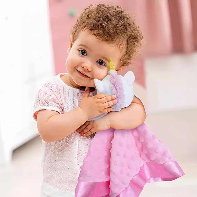Pink Unicorn Baby Security Blanket Loveys for Babies Girls, 16" Soft Baby Lovey Blanket, Baby Snuggle Stuffed Animals Blankie, Baby Girls Gifts for Infant and Toddler