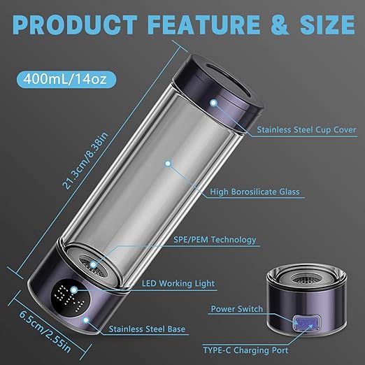 Hydrogen Water Bottle, Hydrogen Water Bottle Generator,Portable and Rechargeable Hydrogen Health Water Bottle,1800ppb Hydrogen Ionizer Water Bottle,for Home Office Travel,Purple