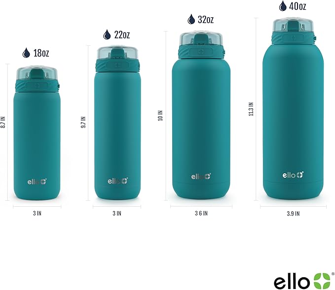 Ello Cooper 32oz Stainless Steel Water Bottle with Straw and Carry Handle, Double Walled and Vacuum Insulated Metal, Leak Proof Locking Lid with Soft Silicone Spout, Reusable, BPA Free, Antigua