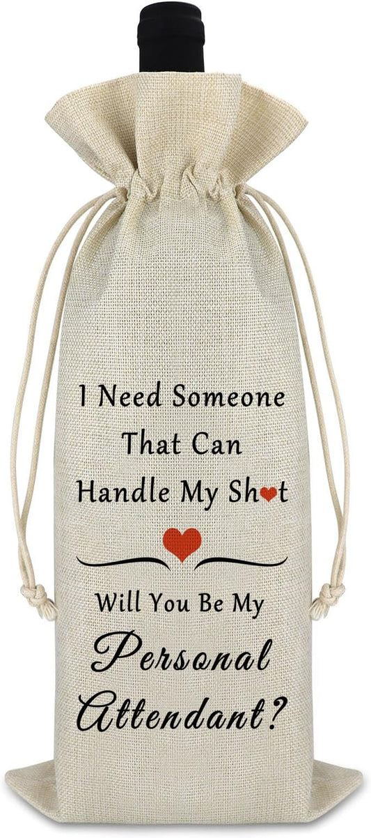 Gfhzdmf Wedding Wine Gift Bag Personal Attendant Wine Bag Gift for Bridesmaids Bachelor Party Favor Reusable Cotton Burlap Wine Bags Wedding Gift for Bridesmaids Brides Assistant Wine Bottle Cover