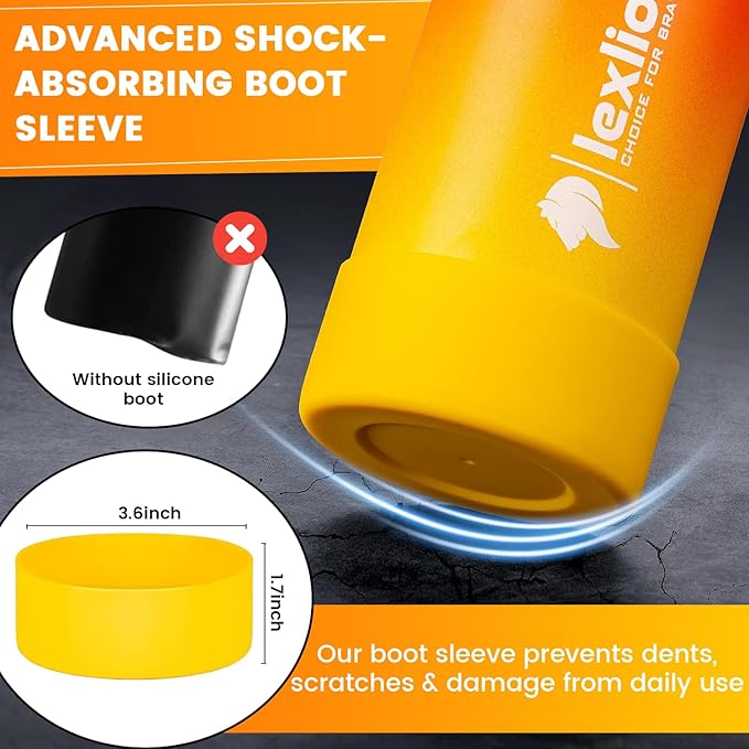 Water Bottle 32oz, Triple Walled Insulated Stainless Steel Reusable Bottle, Silicone Sleeve, Cleaning Brush, 2 Lids (Spout lid & Straw lid w/2 straw), Metal Mug Gallon, BPA Free, Sunset