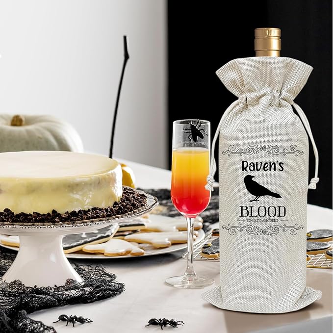 Halloween Wine Bag, Birthday Gifts for Women Men Son Dad Sister Mom, Witch Magic Thanksgiving Christmas Holiday Party Favor Funny Raven's Blood Wine Bag Decoration Supplies /42