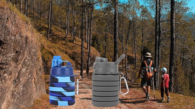 Collapsible Water Bottle, Foldable Cup,500Ml Collapsible Sport Water Bottle Bpa Reusable Travel Water Bottles For Hiking Biking Running Outdoor Gym (Blue(A))