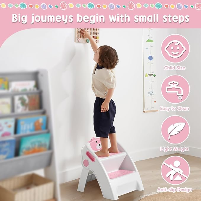 Toddler Step Stool for Bathroom Sink and Potty Training Durable Anti-Slip,Anti-Tip A-Frame,10-Second Assembly, 2-Step Potty Stool with Wide Steps,CPC Certified for Safe and Kids Easy Hand Washing