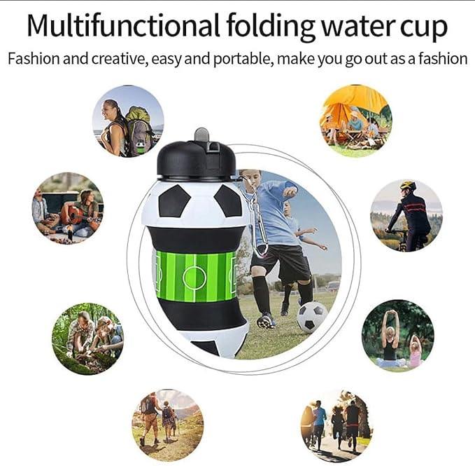 Kids 34 OZ Sports Silicone BPA-Free Water Bottle, Collapsible Football Shape Foldable and Leak Proof Water Bottle for School Kids,Travel,Hiking,Riding and for Movements.