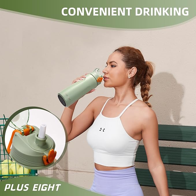 Sports Water Bottle, 25 oz Insulated Water Bottle With Straw, Stainless Steel Water Bottle Wide Mouth for Sports, Gym or Office, BPA-Free Keep Cold 24H Hot 12H (Green)