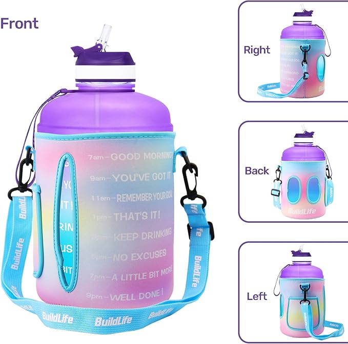 QuiFit Motivational Gallon Water Bottle - with Straw & Time Marker BPA Free Large Reusable Sport Water Jug with Handle for Fitness Outdoor Enthusiasts Leak-Proof