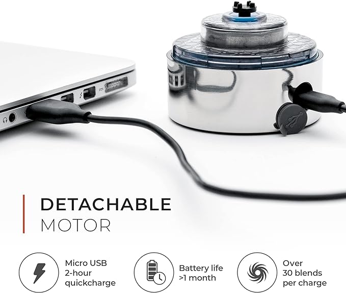 Promixx Pro Shaker Bottle (iX-R Edition) | Rechargeable, Powerful for Smooth Protein Shakes | includes Supplement Storage - BPA Free | 20oz Cup (Silver Blue/Gray)