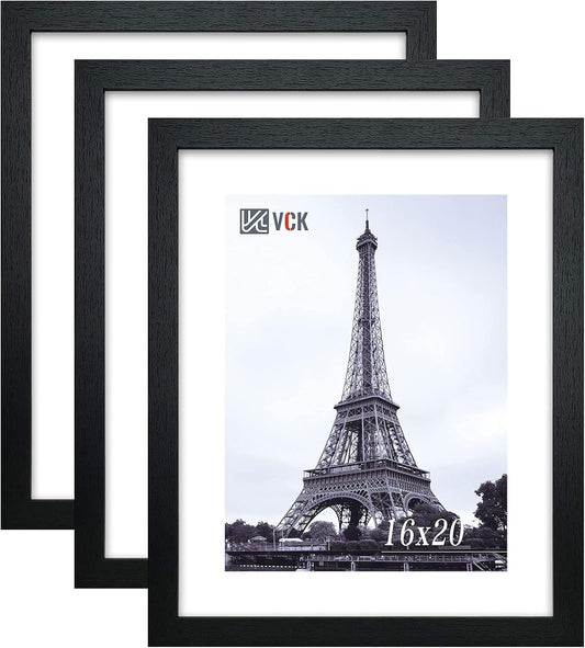 VCK 16x20 Poster Frames 3 Pack Black MDF Wood and Polished Plexiglass Frame,Display Pictures in Horizontal and Vertical