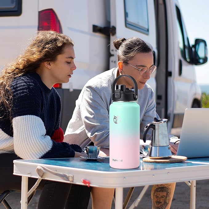 Half Gallon Insulated Water Bottle with 2-in-1 Lid (Chug Lid/Straw Lid), 40/64oz Double Walled Vacuum Stainless Steel Water Bottles, Water Jug with Straw