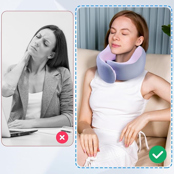 Travel Pillow, 360° Wrapped Travel Neck Pillow, 100% Pure Memory Foam Neck Pillow, Airplane Neck Pillows, Perfect Support, Soft and Breathable Pillows, Travel Accessories with Portable Bag