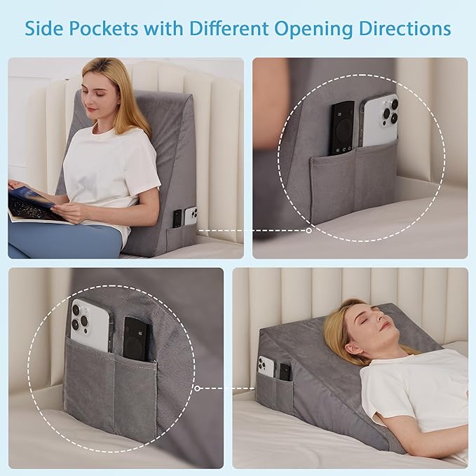 Wedge Pillow for Back Pain Relief, Bed Wedge Pillow for Sleeping, 24×24×12 Inch Memory Foam Anti Snore Pillow, Triangle Pillow Wedge for Sleeping Acid Reflux, Gerd, Elevated Pillow Short Plush