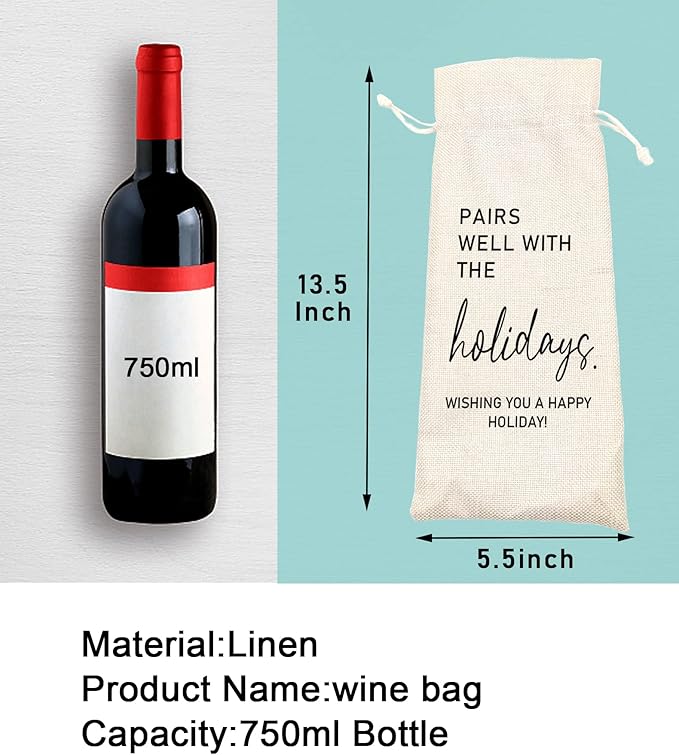 Holiday Party Hostess Gift, Gift for Him Her, Holiday Gift, Christmas Gift Ideas-Reusable Drawstring Wine Bag(5SW110)