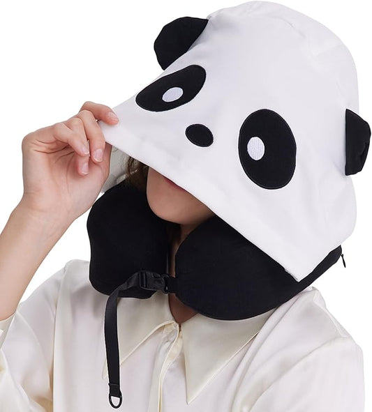 Travel Pillow with Hood for Kids and Adults, Memory Foam Neck Pillow for Airplane, Car, and Train, Hooded Travel Pillow Ergonomic Design, Breathable Fabric, Portable and Compact for Ultimate Comfort