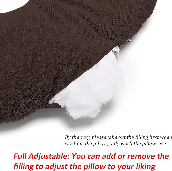 Ear Piercing Pillow for Side Sleepers, Pillow with an Ear Hole for CNH and Ear Pain Ear Inflammation Pressure Sores, O-Shaped Side Sleeping Pillow, Ear Guard Pillow(Dark Brown)