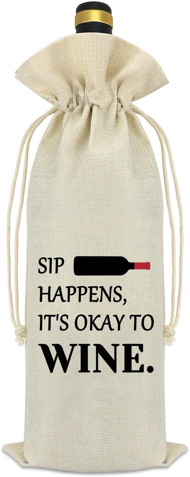 Reusable Wine Bag Wine Themed Bag Gift Burlap Wine Gift Bags with Drawstrings Christmas Weddings Birthday Party Candlelight Dinner Decoration Wine Bottle Bag Housewarming Valentine's Day for Women Men
