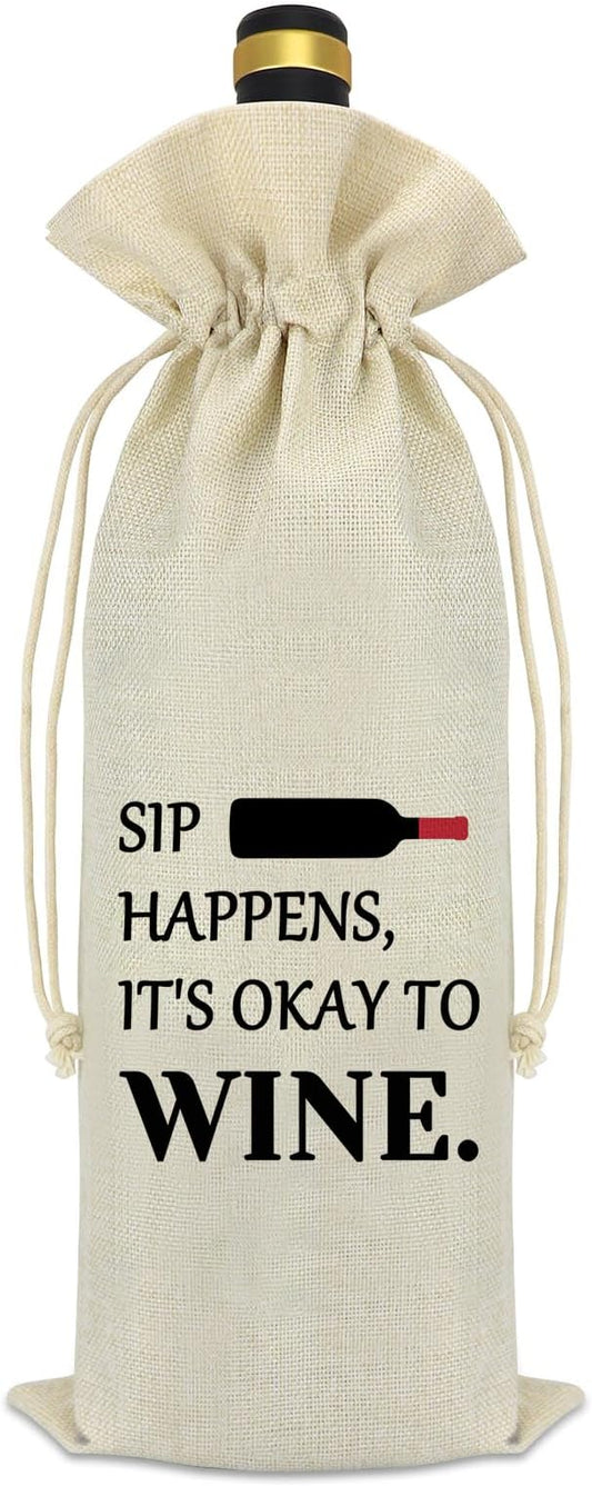Reusable Wine Bag Wine Themed Bag Gift Burlap Wine Gift Bags with Drawstrings Christmas Weddings Birthday Party Candlelight Dinner Decoration Wine Bottle Bag Housewarming Valentine's Day for Women Men