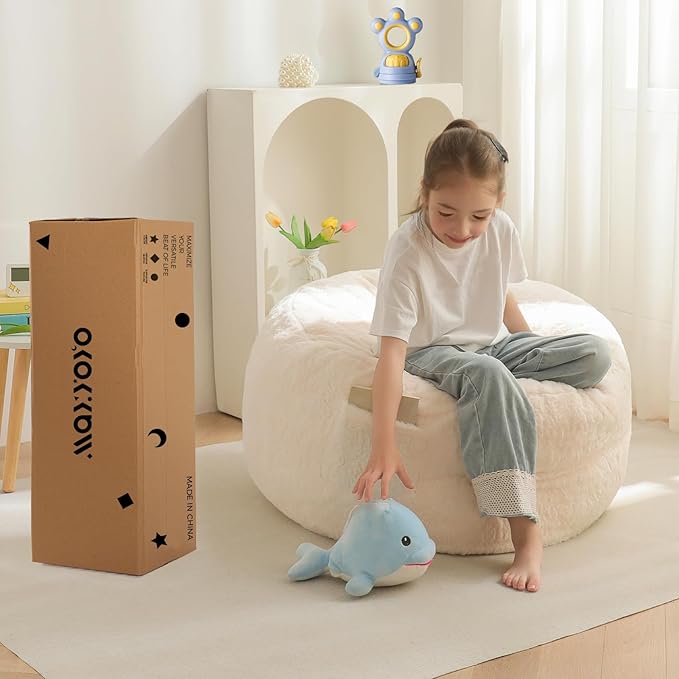 MAXYOYO Bean Bag Chair Bed for Kids, Convertible Bean Bag Folds from Lazy Chair to Floor Mattress Bed, Stuffed Floor Sofa Couch Sofa Bed for Boys and Girls, High-Density Foam Filling, Beige