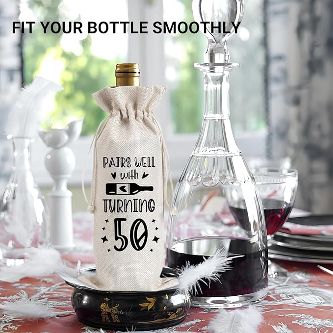 comfit 50th Birthday Wine Bag, Birthday Gift Ideas for Women Men, Birthday Party Supplies Decorations, 50 Year Old Birthday Gifts for Her Him, 1 Pcs Wine Bag