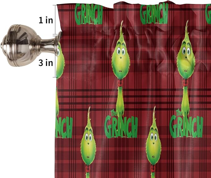 Retro Style Green Monster Christmas Window Valance for Kitchen Living Room Baby Grin-ch Window Curtain for Bedroom Christmas Window Valance Rod Pocket Window Treatment Christmas Decors, 54" W x 18" L