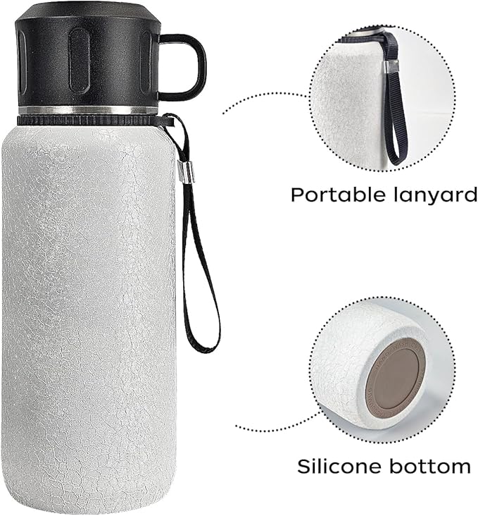 Insulated Stainless Steel Water Bottle, 27oz/800ml Sports Water bottles with Double Walled and Vacuum Insulated Metal for Travel, School, and Gym (White)