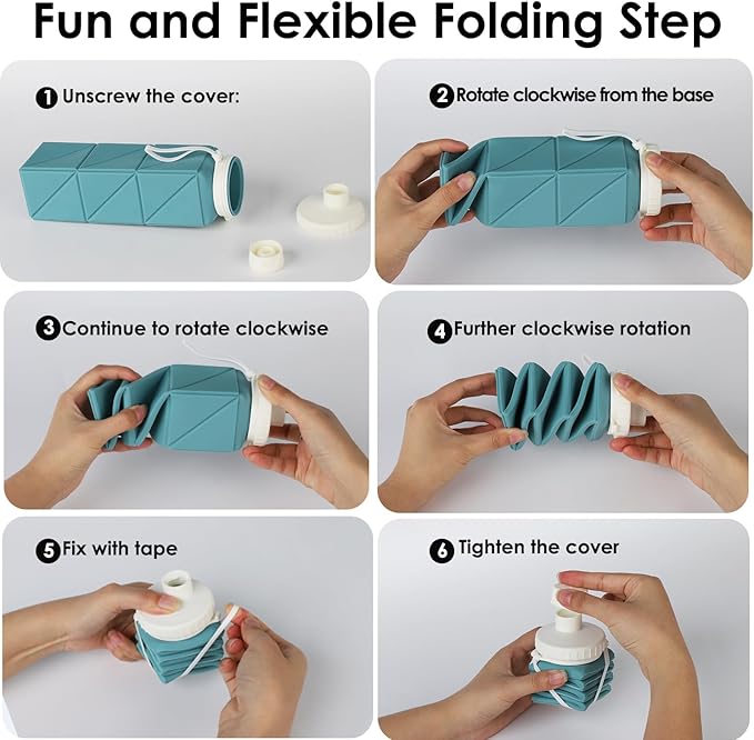 Collapsible Water Bottles,BPA-Free Leak-Proof Silicone Foldable Water Bottle Cup 20.6oz,Durable Lightweight Bottle for Gym Travel Camping Hiking Running (Light Purple)