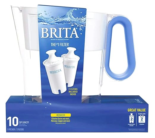 Brita Wave Filtered Water Filter Pitcher 10 Cup Capacity Includes 2 Filters - Blue