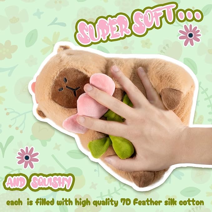 Flower Capybara Plush, Cute Capybara Plush Pillow Kawaii Flower Stuffed Aniamls Capybara Plushies Toys Gifts for Kids 11 inch