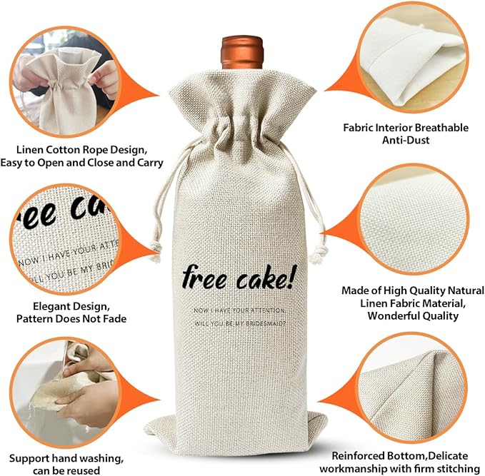 Bridesmaids Proposal Gift For BFF, Wedding or Engagement Gift Wine Bag, Maid of Honor Proposal Ideas, Wedding Party Gift, Bachelorette Party Favor, Bridal Shower Party Supply for Boxes