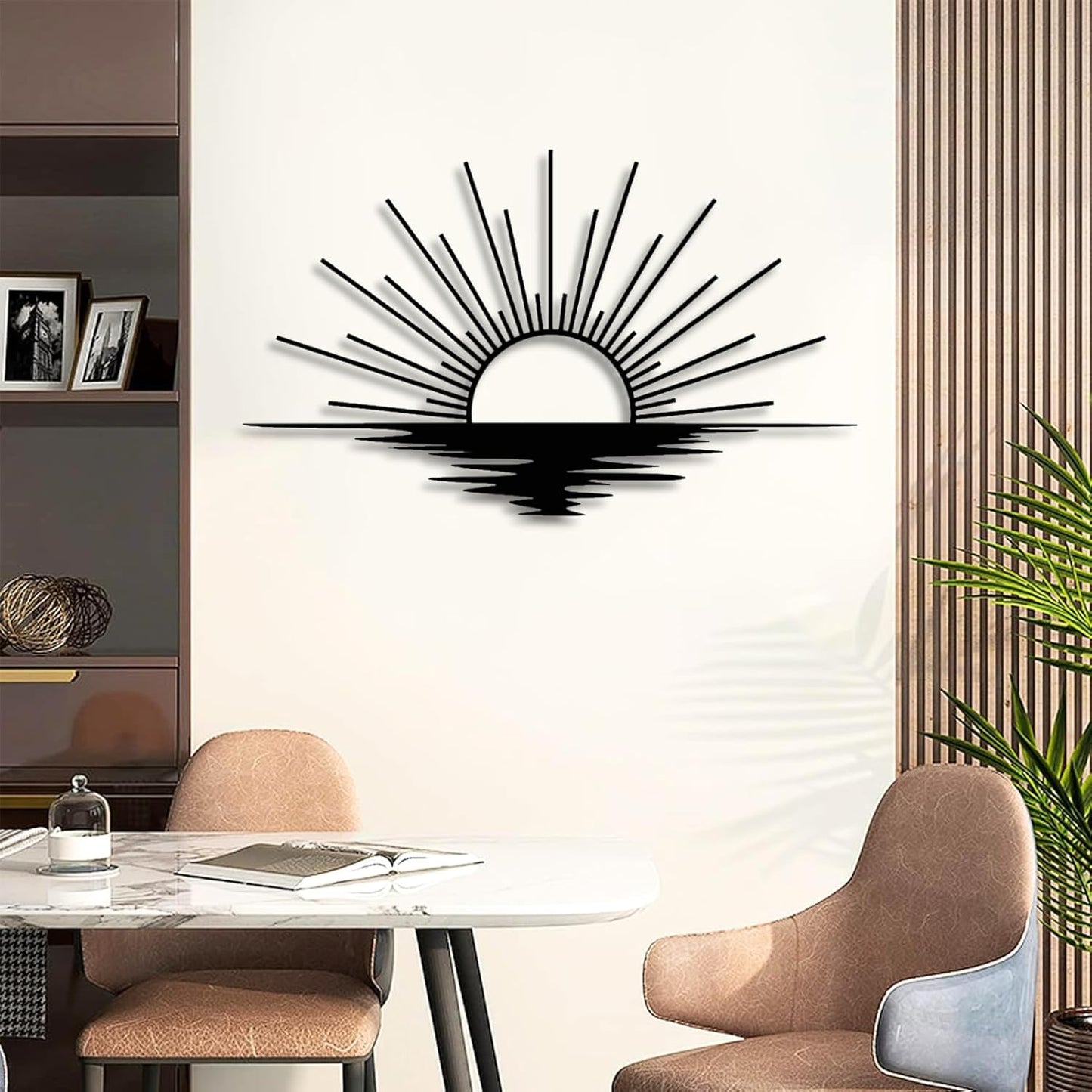 Sunrise Metal Wall Art, Metal Sun Wall Decor, Metal Sun Outdoor Decor, Large Metal Sun Wall Art, Sun Wall Art, Boho Sun Wall Art, Sunshine Metal Sign, Living Room Bedroom Wall Hangings (White, 35"x 20"| 90x53cm )