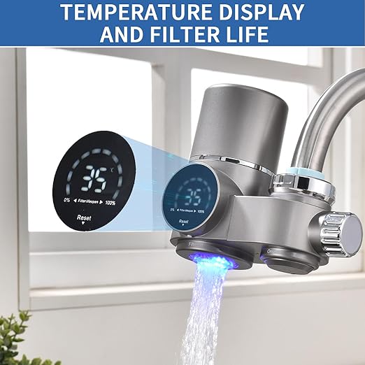 HOMELODY Faucet Mount Water Filter, LED Display Tap Water Purifier Reduces Lead Chlorine Heavy Metals, Water Filter for Sink Faucet Fits Standard Faucets (Includes 1 Filter)