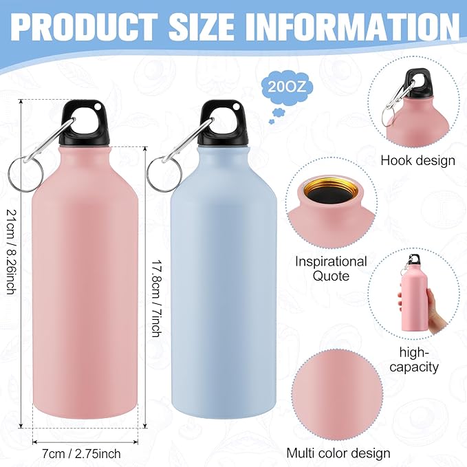 Domensi 18 Pcs 20oz Aluminum Water Bottles Bulk Reusable Water Bottles Lightweight Leak Proof Aluminum Sports Bottles with Twist Cap Buckle for Gym, Hiking, Cycling, Camping, Fishing