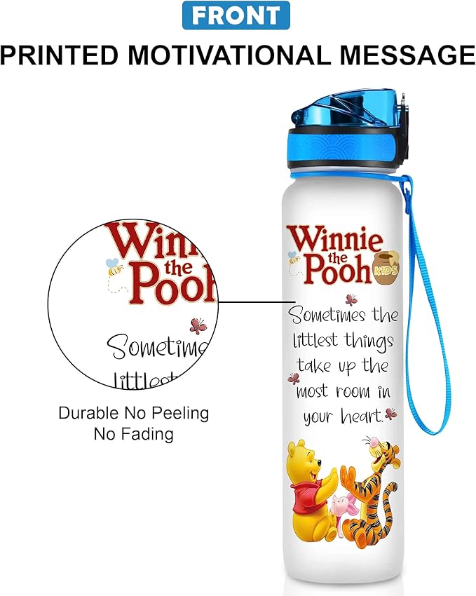 Winnie Pooh 32 Oz Water Track Bottle, Sometimes The Littlest Things Water Bottle With Time Marker, Pooh Bear Motivational Insulated Water Bottle, Gifts For Family Friend