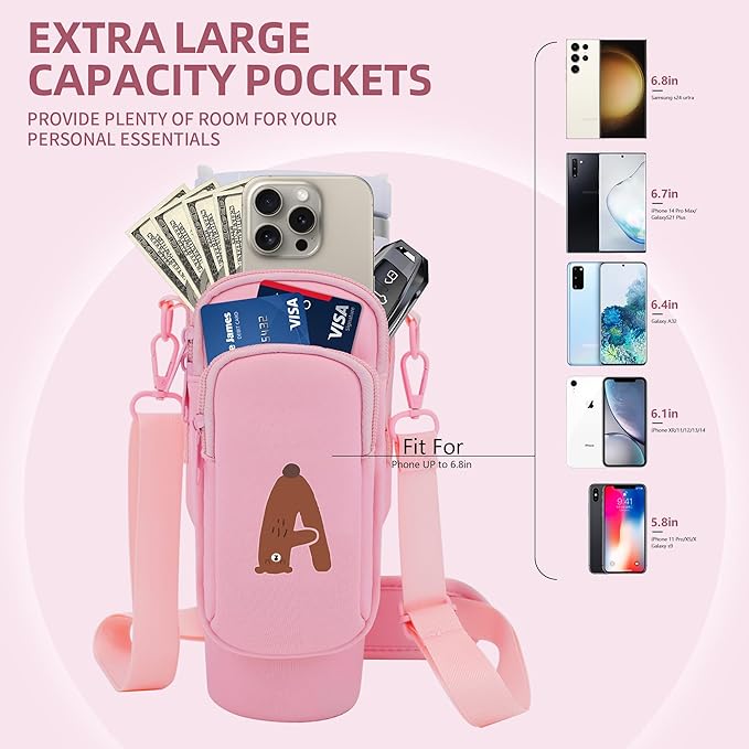 Water Bottle Carrier Bag for Stanley Cup Accessories, for Stanley Tumbler 40 Oz with Handle Holder Bag with Strap Neoprene Bollus with Straw, Straw Cover, Carabiner (Off White)