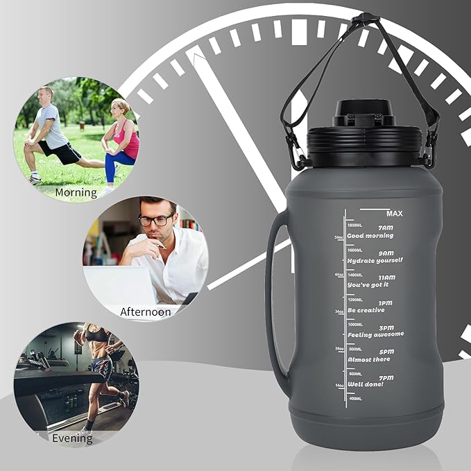 Collapsible 64oz Water Bottle with Handle & Straw - Spill-Proof Foldable Silicone Bottle for Men/Women (Black, 2L)